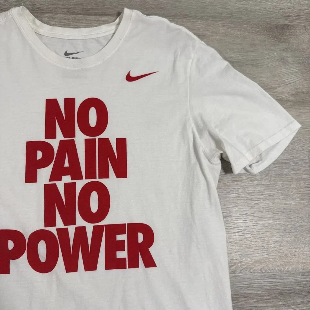 Nike Shirt No Pain No Power Men’s White Large Athletic Cut Red Swoosh